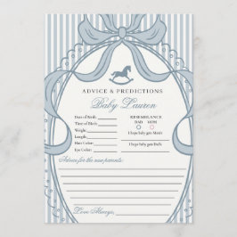 Invitación Blue Coquette Bow Rocking Horse Baby Advice Card