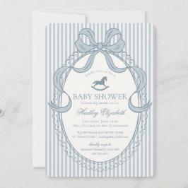 Invitación Blue Coquette Bow Rocking Horse Baby Shower