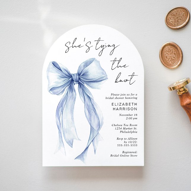 Invitación Blue Coquette Bow Watercolor Arch Bridal Shower (Subido por el creador)