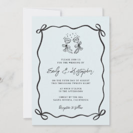 Invitación Blue  Coquette Bow Wedding