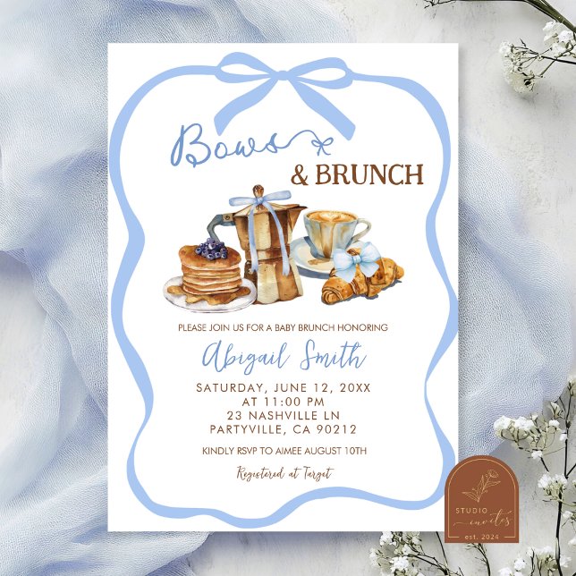 Invitación Blue coquette bows and brunch baby shower (Subido por el creador)