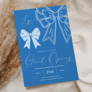 Invitación Blue Coquette Bows Elegante Gran Apertura