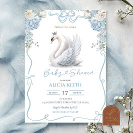 Invitación Blue Coquette Crowned Swan Baby Shower
