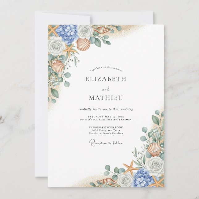 Invitación Blue Coral Bloom Flourish Wedding (Anverso)