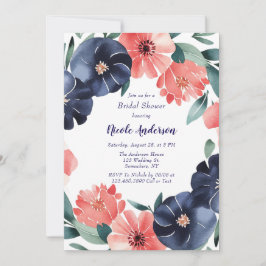 Invitación Blue & Coral Paint Bouquet Bridal Shower