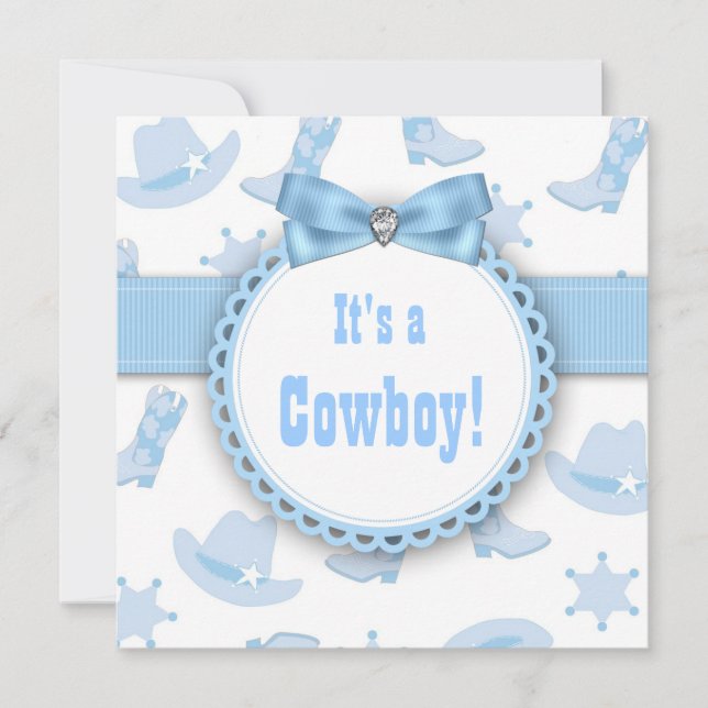 Invitación Blue Cowboy Baby Boy Shower (Anverso)