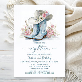 Invitación Blue Cowgirl Boots and Hat 18th Birthday Party