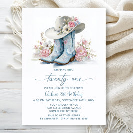 Invitación Blue Cowgirl Boots and Hat 21st Birthday Party