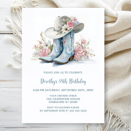 Invitación Blue Cowgirl Boots and Hat Birthday Party