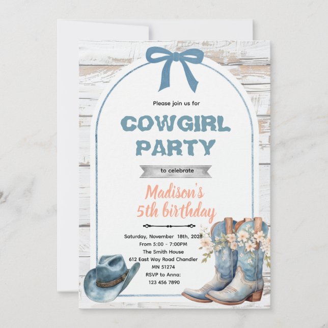 Invitación Blue cowgirl party invitation (Anverso)
