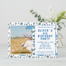 Invitación Blue Crab Sea Animals Shell Boy Photo Birday