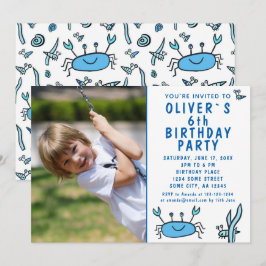 Invitación Blue Crab Sea Animals Shell Boy Photo Birday In