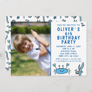 Invitación Blue Crab Sea Animals Shell Boy Photo Birday In