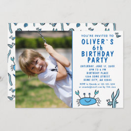 Invitación Blue Crab Sea Animals Shell Boy Photo Birday In