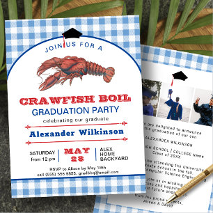 Invitación Blue Crawfish Boil 3 Foto Graduada Fiesta BBQ