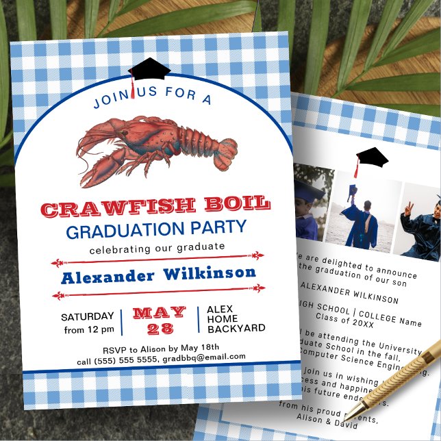 Invitación Blue Crawfish Boil 3 Foto Graduada Fiesta BBQ (Subido por el creador)