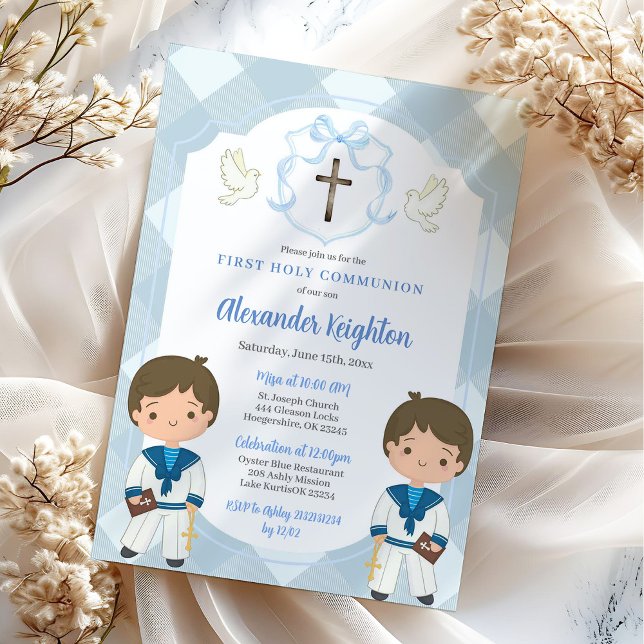 Invitación Blue Crest Twins Marinero Primera Comunión (Subido por el creador)