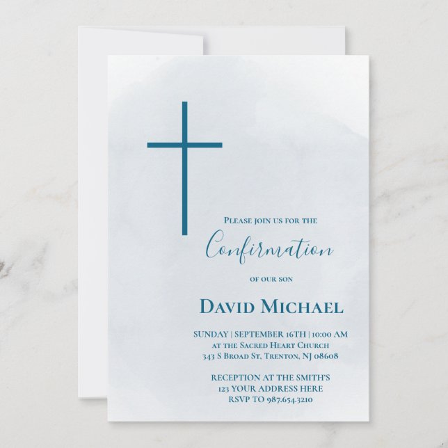 Invitación blue cross Confirmation boy (Anverso)