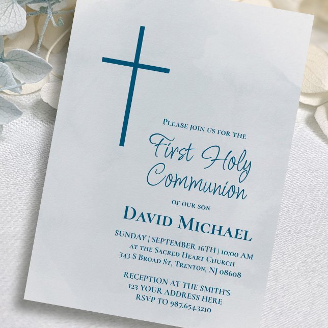 Invitación blue cross First Holy Communion boy (Subido por el creador)
