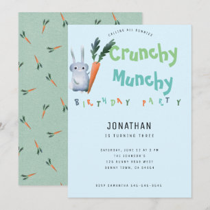 Invitación Blue Crunchy Munchy Bunny Cumpleaños Party Cute Bo