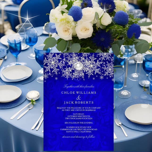 Invitación Blue Crystal Pearl Snowflake Silver Boda de Invier (Subido por el creador)