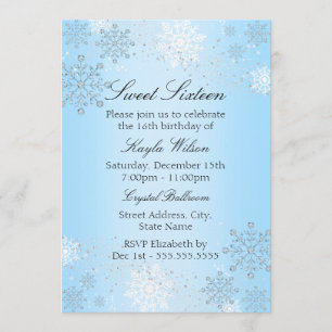 Invitación Blue Crystal Snowflake Winter Wonderland Sweet 16