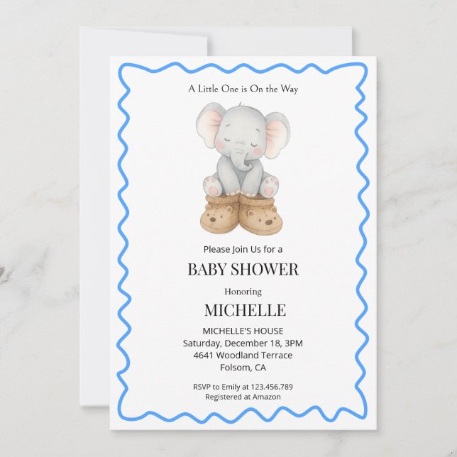 Invitación Blue Cute Baby Elephant Baby Shower Invitation  (Anverso)