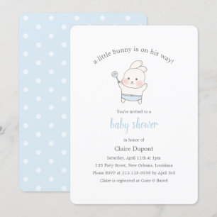 Invitación Blue Cute Bunny Watercolor Simple Boy Baby Shower
