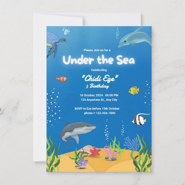 Invitación Blue Cute Ocean Birday Splash de diversión (Anverso)