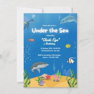Invitación Blue Cute Ocean Birday Splash de diversión