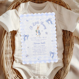 Invitación Blue Cute Rabbit Gingham lace Baby Shower