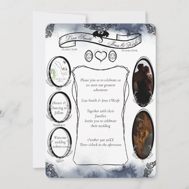Invitación Blue D20 Tabletop RPG Fantasy Dice Invitat Boda (Anverso)