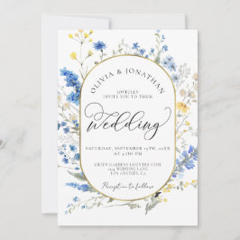 Invitación Blue Dainty Gold All en 1 Boda de código QR presup