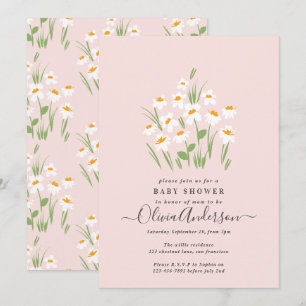 Invitación Blue daisy floral elegante hermosa ducha bebé