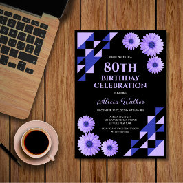 Invitación Blue Daisy Triangle Geometric Black Birday