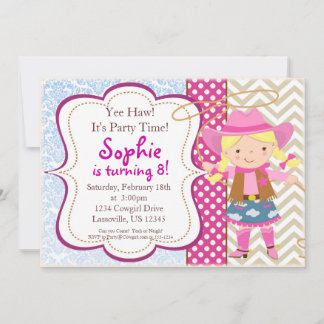 Invitación Blue Damask, fiesta de cumpleaños de niña de Tan C