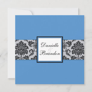 Invitación Blue Damask Monogram Wedding Invitation