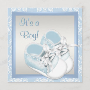 Invitación Blue Damask Shoes Blue Damask Baby Boy Shower