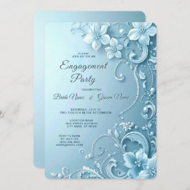 Invitación Blue Decorative Floral Engagement Invitation