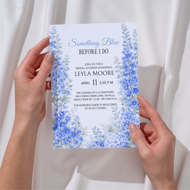 Invitación Blue Delphinium Bridal Shower Something Blue (Blue Delphinium Bridal Shower Something Blue Invitation
)