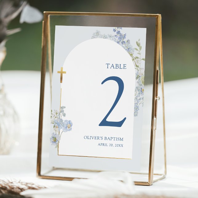 Invitación Blue Delphinium Floral Boy Baptism Table Number (Subido por el creador)