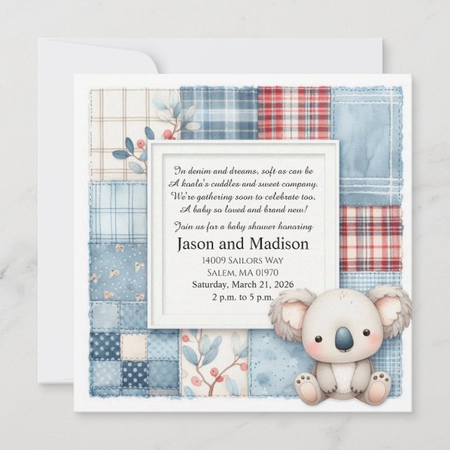 Invitación Blue Denim Koala Baby Shower Invitation (Anverso)