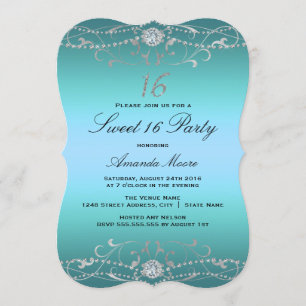 Invitación Blue Diamond Damask Sweet 16