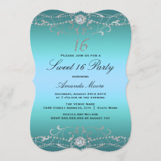 Invitación Blue Diamond Damask Sweet 16