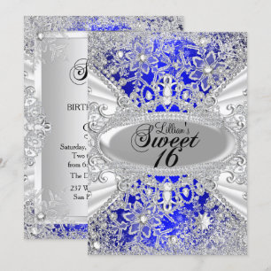 Invitación Blue Diamond Snowflake Winter Wonderland Sweet 16