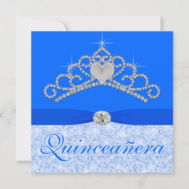 Invitación Blue Diamond Tiara Blue Quincenera (Anverso)