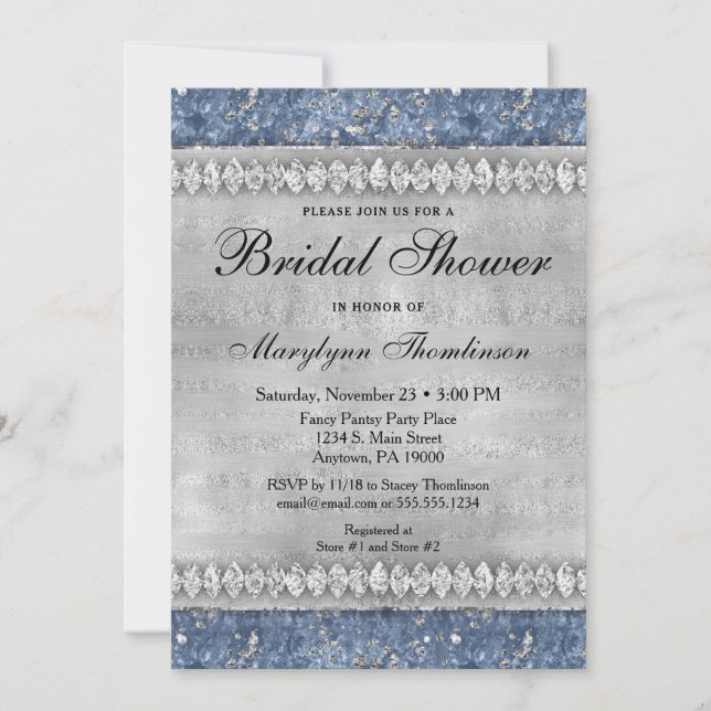 Invitación Blue Diamonds Bridal Shower Invitation Silver (Anverso)