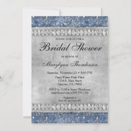 Invitación Blue Diamonds Bridal Shower Invitation Silver