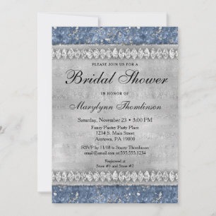 Invitación Blue Diamonds Bridal Shower Invitation Silver