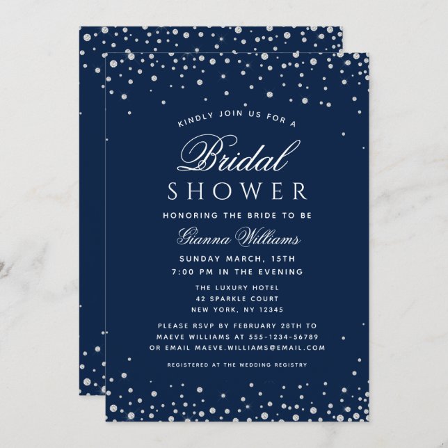 Invitación Blue Diamonds Moderno Luxury Bridal Shower (Anverso / Reverso)